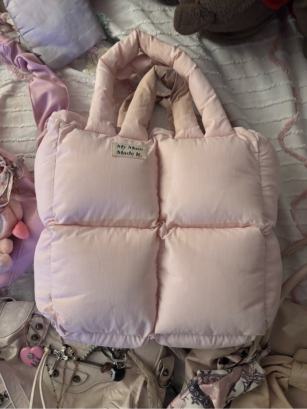 My Mum Made It Pink Puffer Tote Bag